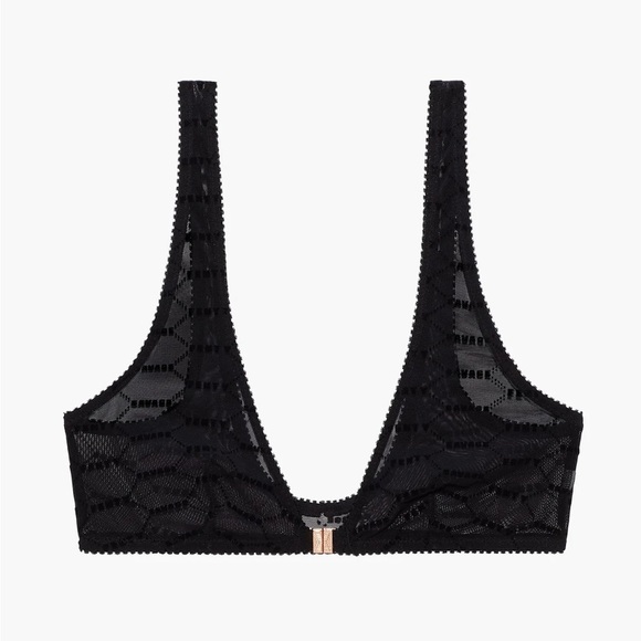 Savage X Fenty Black Caviar Flocked Logo Bralette - Picture 2 of 11